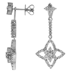 ESTATE 1.15CT DIAMOND 14KT WHITE GOLD 3D CLASSIC FLOWER STAR HANGING EARRINGS