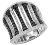 ESTATE WIDE 1.8CT WHITE & BLACK DIAMOND 14KT WHITE GOLD 3D MULTI BAR FUN RING
