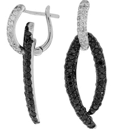 3.50CT WHITE & BLACK DIAMOND 14KT WHITE GOLD SEMI INFINITY LOVE HANGING EARRINGS