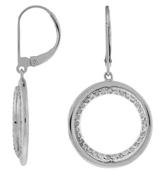 .45CT DIAMOND 14KT WHITE GOLD 3D CLASSIC CIRCULAR LEVERBACK HANGING EARRINGS