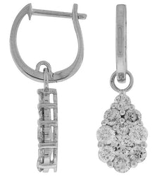 1.80CT DIAMOND 14KT WHITE GOLD CLUSTER CLASSIC FLOWER TEAR DROP HANGING EARRINGS
