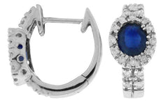 ESTATE 1.12CT DIAMOND & AAA SAPPHIRE 14K WHITE GOLD OVAL & ROUND HUGGIE EARRINGS