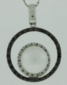 .36CT WHITE & BLACK DIAMOND & AAA PEARL 14K WHITE GOLD 3D CIRCLE OF LIFE PENDANT