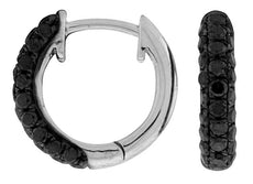 ESTATE 0.85CT BLACK DIAMOND 14KT WHITE GOLD 3D CLASSIC THREE ROW HUGGIE EARRINGS
