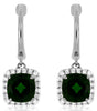 2.2CT DIAMOND & AAA GREEN GARNET 14K WHITE GOLD CUSHION & ROUND HANGING EARRINGS