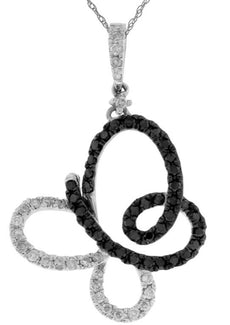 .44CT WHITE & BLACK DIAMOND 14KT WHITE GOLD BUTTERFLY LOVE KNOT FLOATING PENDANT