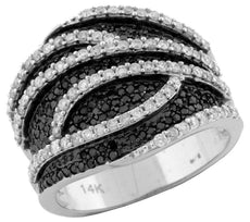 LARGE 1.15CT WHITE & BLACK DIAMOND 14KT WHITE GOLD MULTI ROW ANNIVERSARY RING