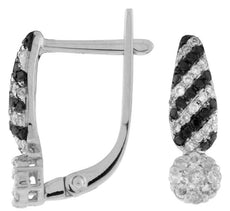 .56CT WHITE & BLACK DIAMOND 14KT WHITE GOLD 3D FLOWER LEVERBACK HANGING EARRINGS