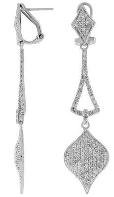 ESTATE LONG 1.33CT DIAMOND 14KT WHITE GOLD 3D LEAF CLIP ON HANGING EARRINGS