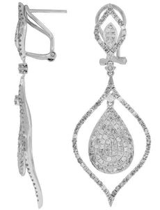 2.85CT DIAMOND 14KT WHITE GOLD CLUSTER TEAR DROP LEAF CLIP ON HANGING EARRINGS