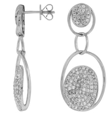 ESTATE 2.0CT DIAMOND 14KT WHITE GOLD 3D CLASSIC DOUBLE OVAL FUN HANGING EARRINGS