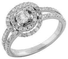 .85CT DIAMOND 14KT WHITE GOLD 3D CLASSIC DOUBLE HALO FLOWER LOVE ENGAGEMENT RING