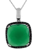 .20CT BLACK DIAMOND & AAA GREEN AGATE 14K WHITE GOLD CUSHION SQUARE HALO PENDANT