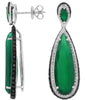 LARGE 1.25CT WHITE & BLACK DIAMOND & AAA GREEN AGATE 14KT WHITE GOLD 3D EARRINGS
