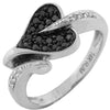 ESTATE .26CT WHITE AND BLACK DIAMOND 14KT WHITE GOLD 3D CLASSIC HEART LOVE RING