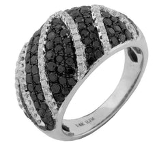 WIDE 1.98CT WHITE & BLACK DIAMOND 14K WHITE GOLD MULTI ROW PAVE ANNIVERSARY RING