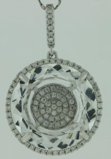10.56CT DIAMOND & AAA WHITE TOPAZ 14KT WHITE GOLD CIRCULAR FUN FLOATING PENDANT