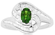 .95CT DIAMOND & AAA GREEN GARNET 14KT WHITE GOLD OVAL & BAGUETTE ENGAGEMENT RING