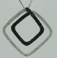 .50CT WHITE & BLACK DIAMOND 14KT WHITE GOLD DOUBLE SQUARE FUN FLOATING PENDANT