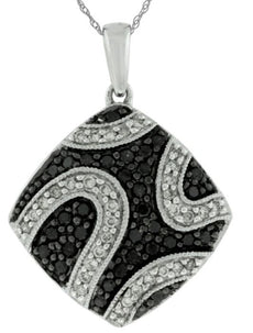 .50CT WHITE & BLACK DIAMOND 14K WHITE GOLD CLUSTER SQUARE MULTI WAVE FUN PENDANT