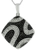 .50CT WHITE & BLACK DIAMOND 14K WHITE GOLD CLUSTER SQUARE MULTI WAVE FUN PENDANT