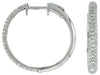 ESTATE .70CT DIAMOND 14KT WHITE GOLD 3D CLASSIC 3 ROW PAVE HOOP HANGING EARRINGS