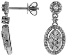 ESTATE .68CT DIAMOND 14KT WHITE GOLD 3D CLASSIC OVAL CLUSTER HANGING EARRINGS