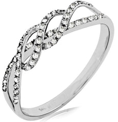 ESTATE .18CT DIAMOND 14KT WHITE GOLD 3D CLASSIC MULTI LEAF CRISS CROSS FUN RING