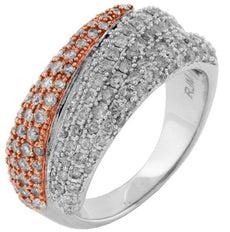 1.50CT DIAMOND 14KT WHITE & ROSE GOLD 3D MULTI ROW CRISS CROSS ANNIVERSARY RING
