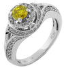 1.0CT WHITE & FANCY YELLOW DIAMOND 14KT WHITE GOLD 3D ROUND HALO ENGAGEMENT RING