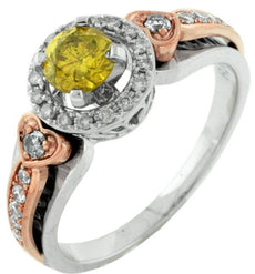 .75CT WHITE & FANCY YELLOW DIAMOND 14KT WHITE & ROSE GOLD HALO ENGAGEMENT RING