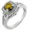 1.0CT WHITE & FANCY YELLOW DIAMOND 14K WHITE GOLD 3D SQUARE HALO ENGAGEMENT RING