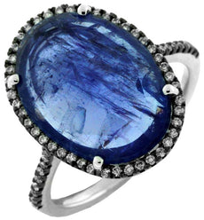 6.87CT CHOCOLATE FANCY DIAMOND & AAA TANZANITE 18K WHITE GOLD OVAL HALO FUN RING
