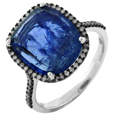 6.25CT DIAMOND & AAA TANZNAITE 18KT WHITE & BLACK GOLD CUSHION & ROUND HALO RING