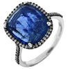 6.25CT DIAMOND & AAA TANZNAITE 18KT WHITE & BLACK GOLD CUSHION & ROUND HALO RING
