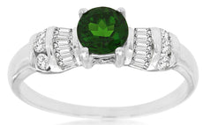 .95CT DIAMOND & AAA GREEN GARNET 14K WHITE GOLD ROUND & BAGUETTE ENGAGEMENT RING