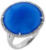 LARGE .24CT DIAMOND & AAA BLUE AGATE 14KT WHITE GOLD ROUND CLASSIC HALO FUN RING