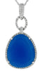 LARGE .30CT DIAMOND & AAA BLUE AGATE 14KT WHITE GOLD OVAL FUN FLOATING PENDANT