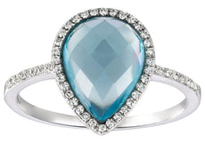 2.97CT DIAMOND & AAA BLUE TOPAZ 14KT WHITE GOLD PEAR SHAPE & ROUND CLASSIC RING