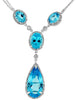 LARGE 11.80CT DIAMOND & AAA BLUE TOPAZ 14KT WHITE GOLD TEAR DROP LARIAT NECKLACE
