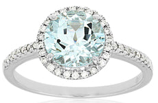 1.91CT DIAMOND & AAA AQUAMARINE 14KT WHITE GOLD ROUND HALO CLASSIC FUN RING