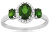 1.40CT DIAMOND & AAA GREEN GARNET 14KT WHITE GOLD OVAL & ROUND 3 STONE LOVE RING