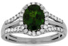 1.60CT DIAMOND & AAA GREEN GARNET 14KT WHITE GOLD 3D OVAL HALO ENGAGEMENT RING