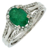 ESTATE 1.40CT DIAMOND & AAA EMERALD 14K WHITE GOLD CLASSIC HALO ENGAGEMENT RING