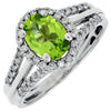 1.55CT DIAMOND & AAA PERIDOT 14KT WHITE GOLD OVAL & ROUND HALO ENGAGEMENT RING