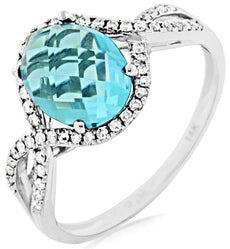 2.57CT DIAMOND & AAA BLUE TOPAZ 14KT WHITE GOLD OVAL & ROUND INFINITY LOVE RING
