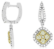 1.07CT WHITE & FANCY YELLOW DIAMOND 14KT 2 TONE GOLD 3D OCTAGON HANGING EARRINGS