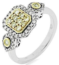 .59CT WHITE & FANCY YELLOW DIAMOND 14K 2 TONE GOLD OCTAGON BEZEL FRIENDSHIP RING