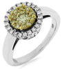 ESTATE .65CT WHITE & FANCY YELLOW DIAMOND 14K 2 TONE GOLD FLOWER FRIENDSHIP RING