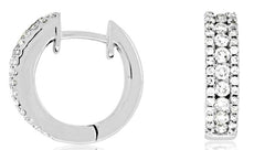 ESTATE 0.65CT DIAMOND 14KT WHITE GOLD CLASSIC 3 ROW CHANNEL HUGGIE HOOP EARRINGS